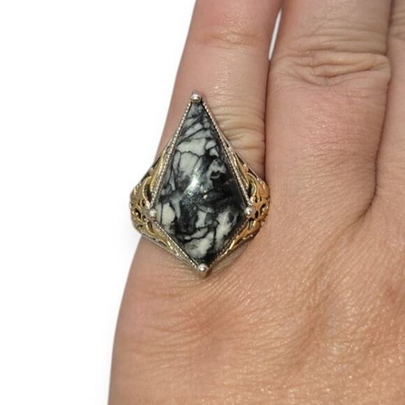 Black & White Dendritic Agate Sterling 925 Ring Chuck Clemency Viking Style - Picture 1 of 8